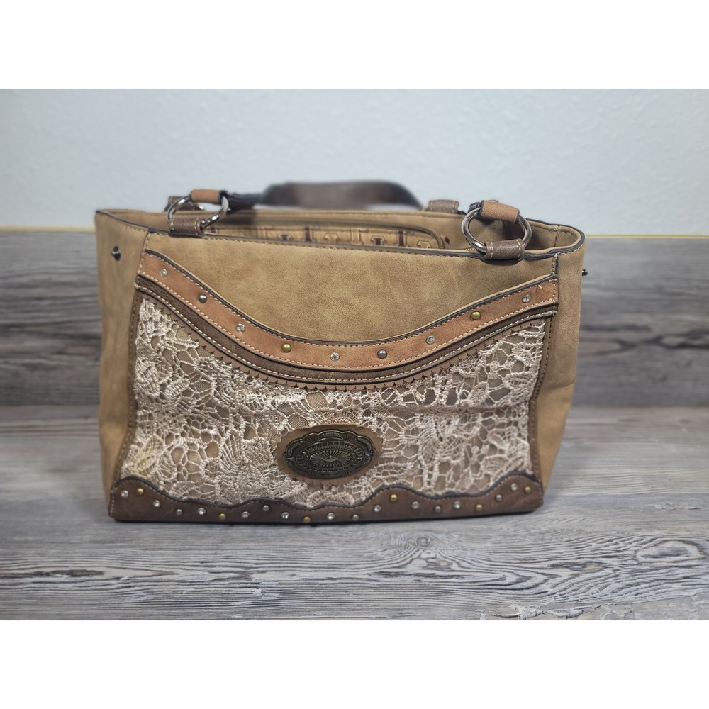 Justin Boots Concealed carry pocket leather tote Lace overlay shoulder bag